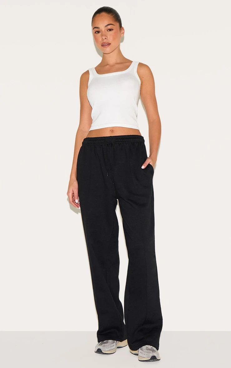 Prettylittlething Black Wide Leg Seam Detail Sweatpants 1 Prettylittlething Black Wide Leg Seam Detail Sweatpants