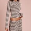 Prettylittlething Brown Striped Soft Fleece Long Sleeve Top