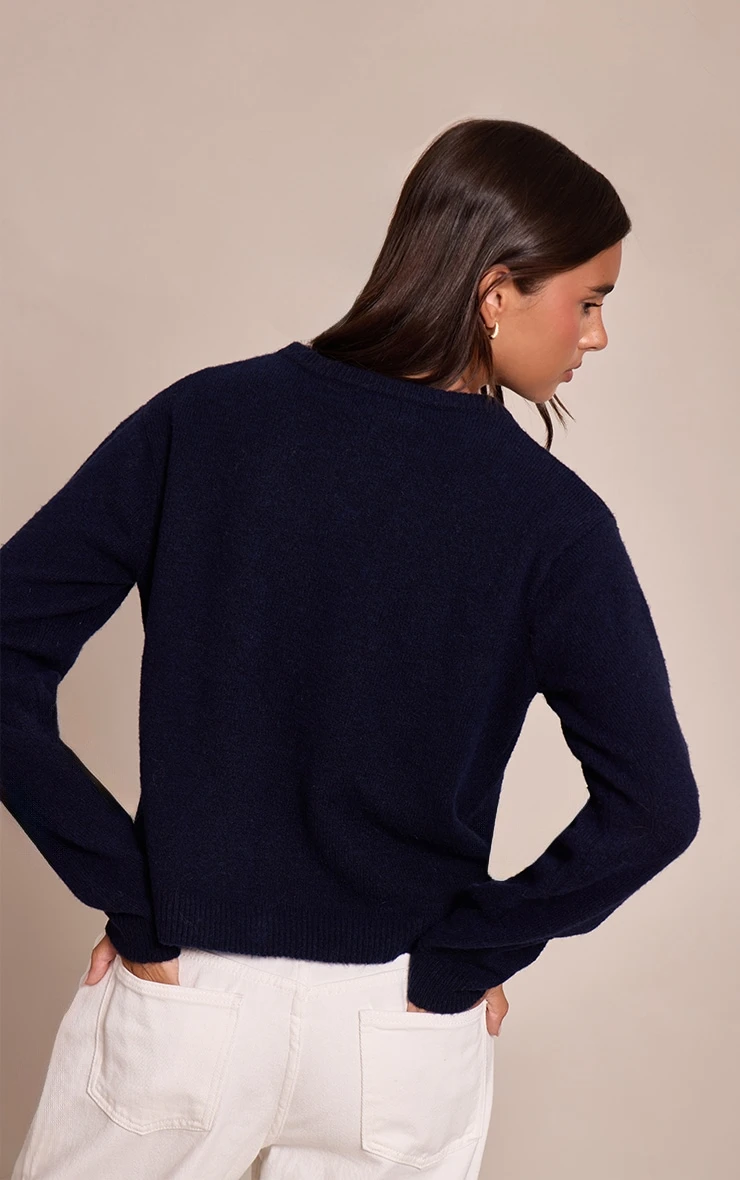 Prettylittlething Navy Round Neck Knit Cardigan 2 Prettylittlething Navy Round Neck Knit Cardigan - Image 2