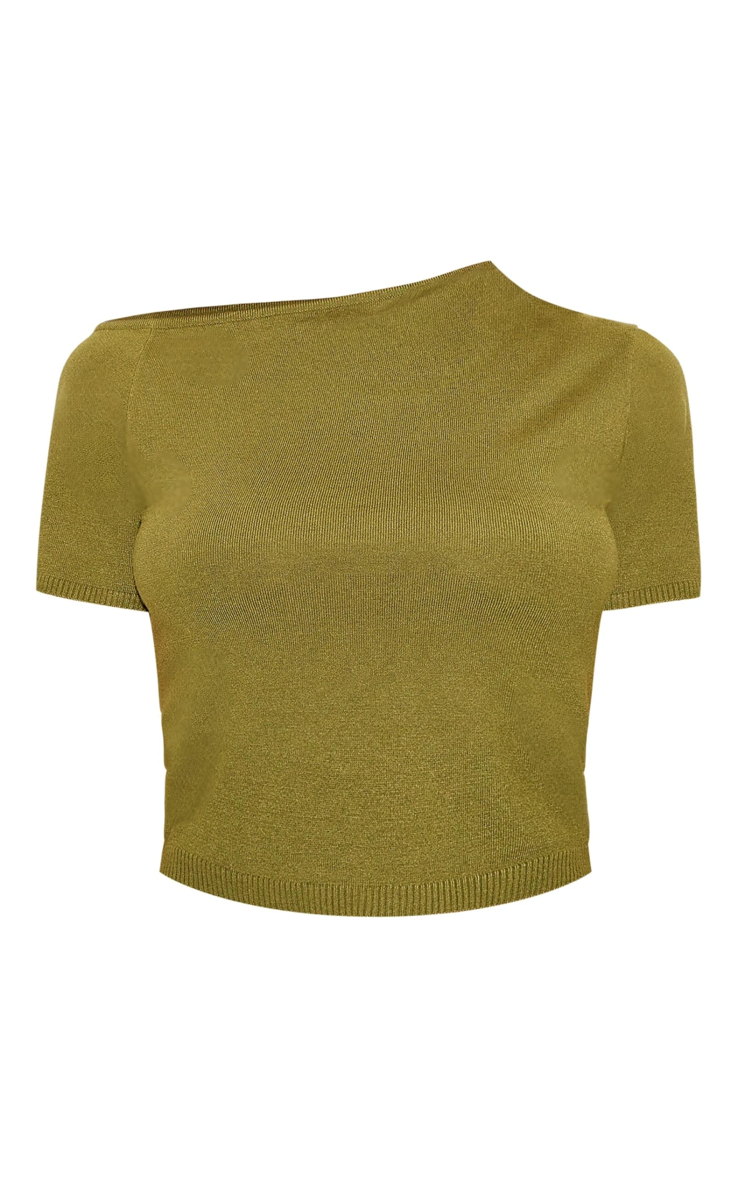 Prettylittlething Olive Basic Knit Asymmetric Neckline Top 5 Prettylittlething Olive Basic Knit Asymmetric Neckline Top - Image 5