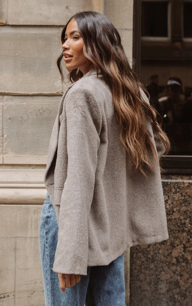 Prettylittlething Mink Oversized Textured Wool Look Blazer 2 Prettylittlething Mink Oversized Textured Wool Look Blazer - Image 2