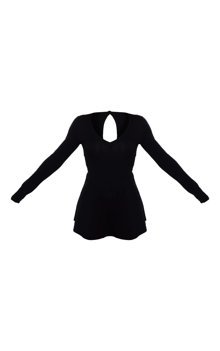 Prettylittlething Black Long Sleeve Detail Skort Romper 5 Prettylittlething Black Long Sleeve Detail Skort Romper - Image 5