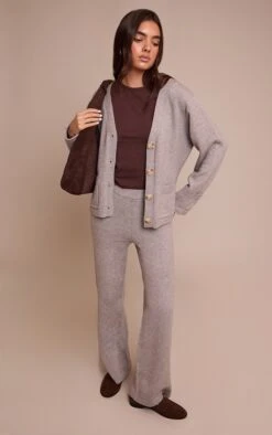 Prettylittlething Soft Grey Wide Leg Knit Pant