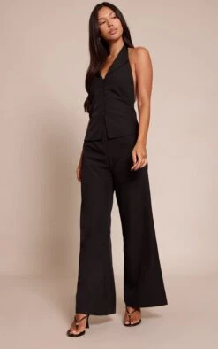 Black Waist Coat Straight Leg Jumpsuit