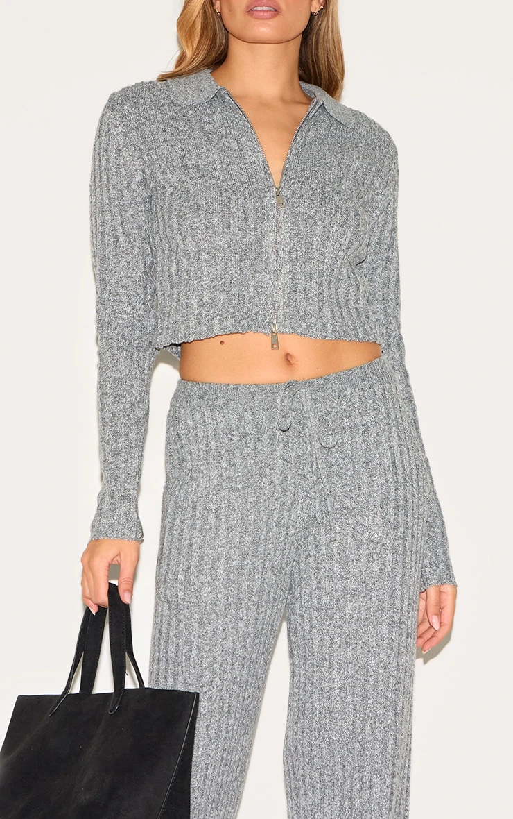 Prettylittlething Charcoal Marl Knitted Tie Waist Pants 4 Prettylittlething Charcoal Marl Knitted Tie Waist Pants - Image 4