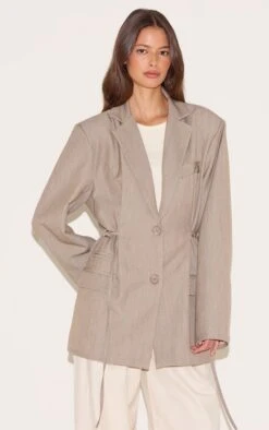 Prettylittlething Beige Belt Detail Blazer