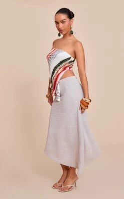 Prettylittlething Pebble Textured Jersey Asymmetric Hem Midi Skirt