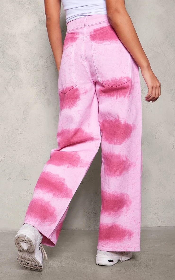 Prettylittlething Pink Tie Dye Denim Wide Leg Jeans 3 Prettylittlething Pink Tie Dye Denim Wide Leg Jeans - Image 3
