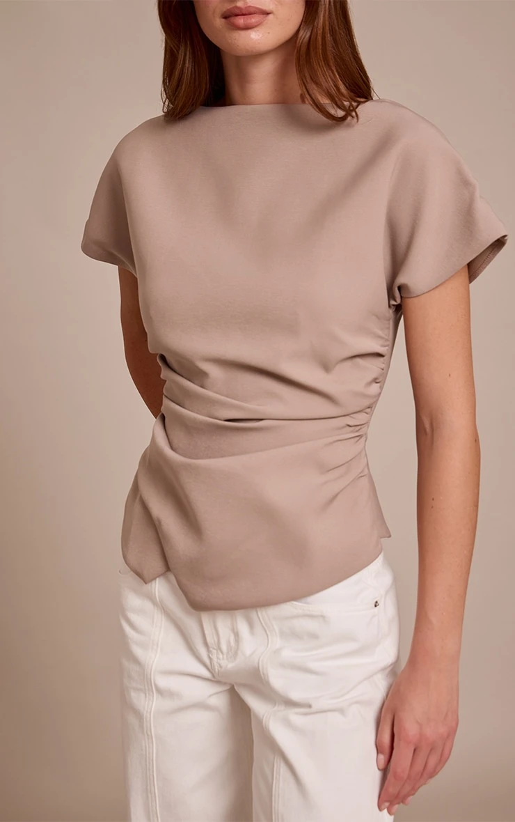 Prettylittlething Stone Woven Ruched Cinched Waist Top 4 Prettylittlething Stone Woven Ruched Cinched Waist Top - Image 4