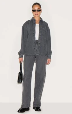 Prettylittlething Grey High Waist Western Seam Detail Jeans