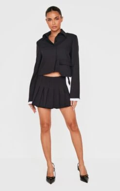 Prettylittlething Black Tailored Pleated Mini Skort