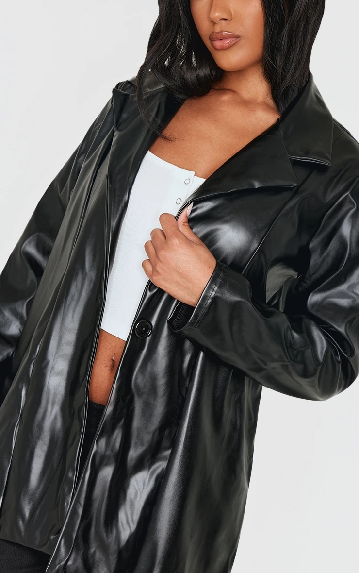 Prettylittlething Black Longline Lapel Detail Faux Leather Blazer 4 Prettylittlething Black Longline Lapel Detail Faux Leather Blazer - Image 4