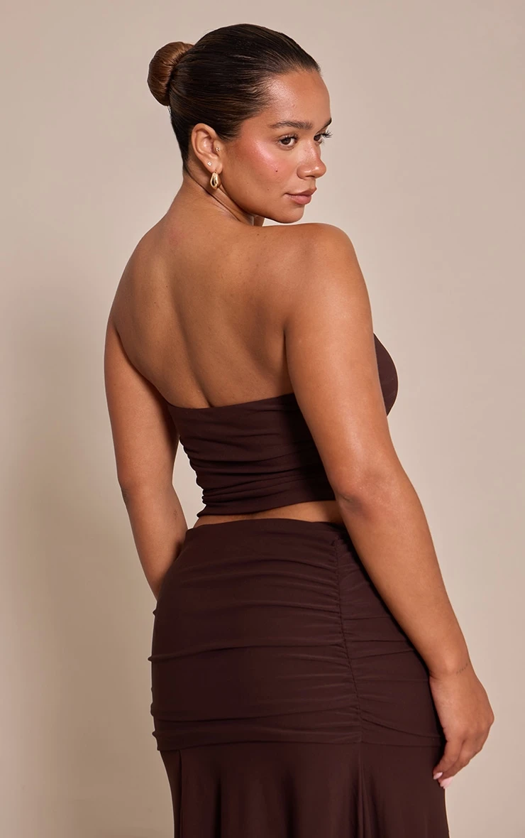 Prettylittlething Shape Chocolate Double Layered Bandeau Top 2 Prettylittlething Shape Chocolate Double Layered Bandeau Top - Image 2