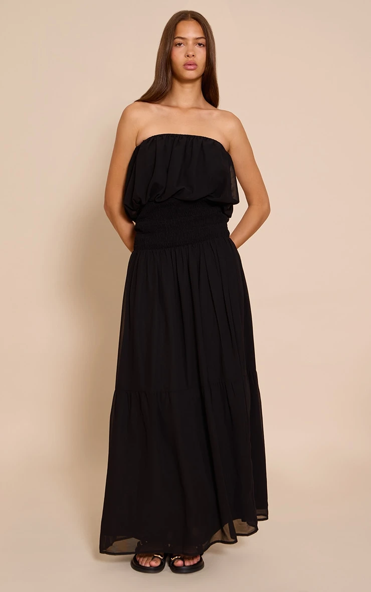 Prettylittlething Black Chiffon Bandeau Sheered Waist Maxi Dress 4 Prettylittlething Black Chiffon Bandeau Sheered Waist Maxi Dress - Image 4