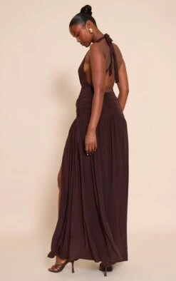 Prettylittlething Chocolate Double Layer Slinky Ruched Detail Maxi -Pretty Little Thing Shop d7495b2d74550808406a918163bc86c86a70d35f CNO3385 2 chocolate double layer slinky ruched detail maxi