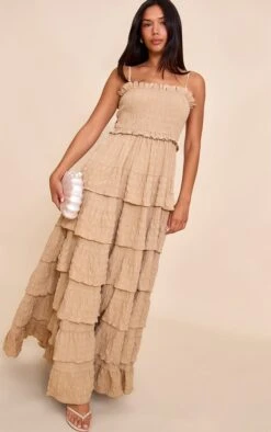 Prettylittlething Stone Textured Shirred Tiered Maxi Dress -Pretty Little Thing Shop d75569e1374710658478740a1fbeee8b725ce7c1 CNM3844 3 stone textured shirred tiered maxi dress