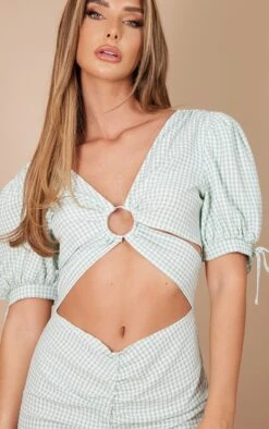 Green Check Chiffon Ring Detail Cut Out Bodycon Dress -Pretty Little Thing Shop d75c54e1f2bc7e0629b0734ec14fc7d9eb8a5443 cnd1217 4