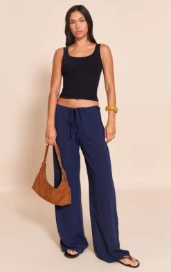 Prettylittlething Navy Floaty Drawstring Thin Waistband Pants