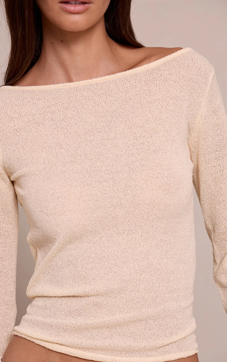 Prettylittlething Ecru Towelling Fine Knit Top 4 Prettylittlething Ecru Towelling Fine Knit Top - Image 4