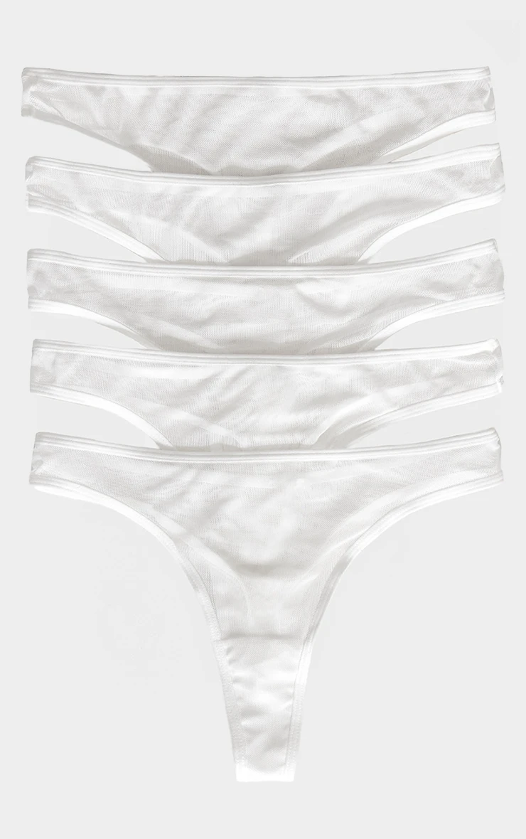 Prettylittlething White Mesh Pack Of 5 Basic Thongs 3 Prettylittlething White Mesh Pack Of 5 Basic Thongs - Image 3