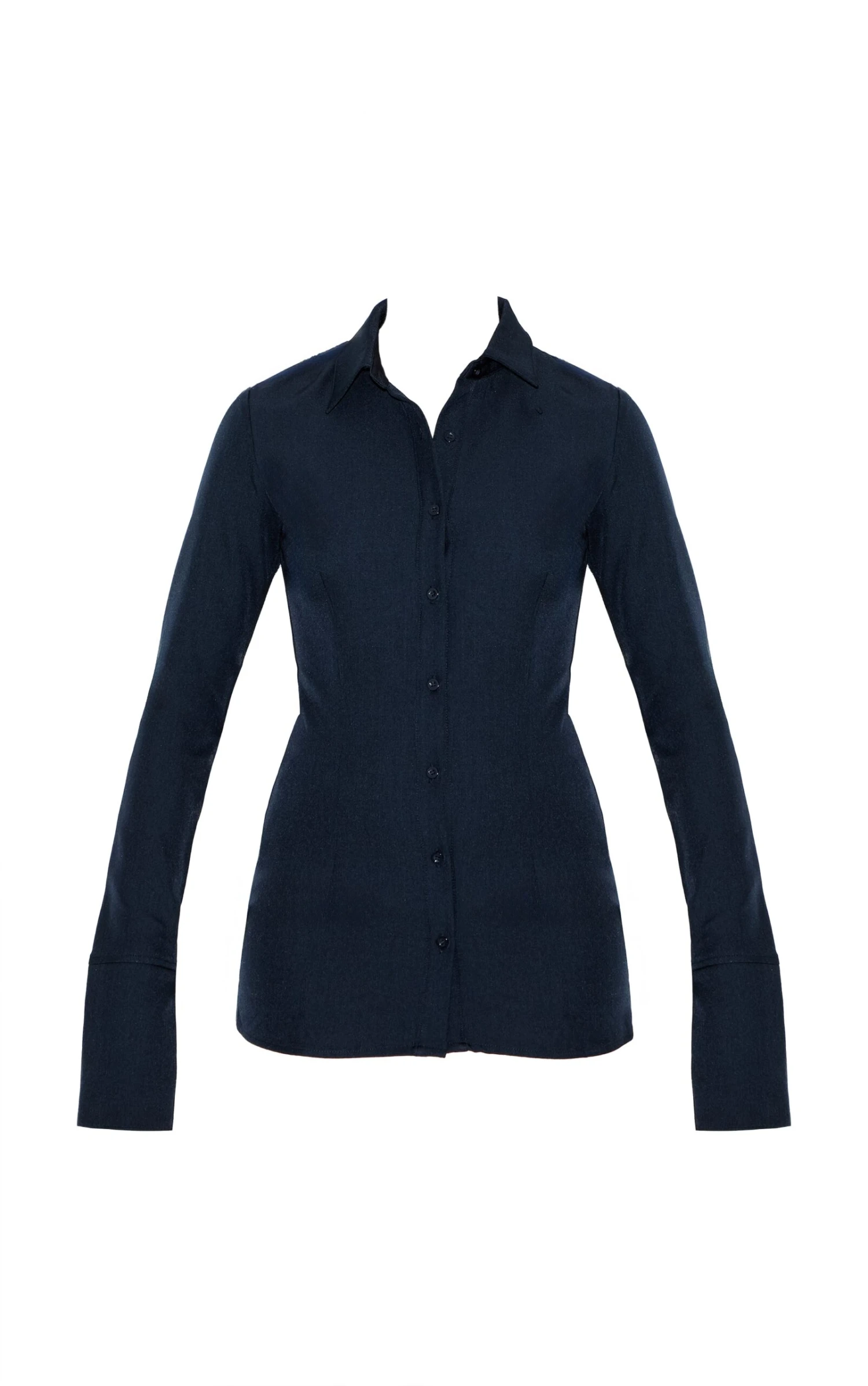 Prettylittlething Navy Woven Fitted Shirt 5 Prettylittlething Navy Woven Fitted Shirt - Image 5