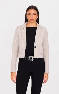 Prettylittlething Sand Cropped Patch Pocket Detail Boxy Blazer