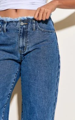 Prettylittlething Mid Blue Wash Fray Waistband Low Waist Straight Leg Jean -Pretty Little Thing Shop d99ce9039932a20db09c1b85dc288a9e1e531593 CNN6887 4 mid blue wash fray waistband low waist straight leg jean