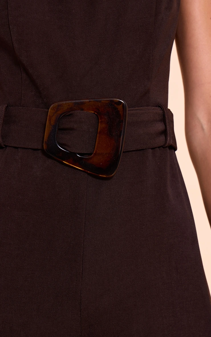 Prettylittlething Chocolate Woven Boat Neck Straight Leg Jumpsuit 4 Prettylittlething Chocolate Woven Boat Neck Straight Leg Jumpsuit - Image 4