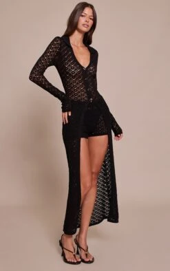 Black Crochet Mini Knitted Shorts