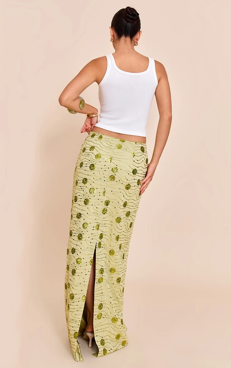 Prettylittlething Sage Green Embellished Maxi Skirt 3 Prettylittlething Sage Green Embellished Maxi Skirt - Image 3