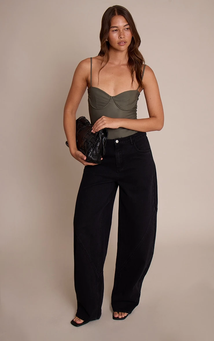 Prettylittlething Forest Green Woven Stretch Strappy Bodysuit 3 Prettylittlething Forest Green Woven Stretch Strappy Bodysuit - Image 3