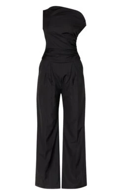 Prettylittlething Black Woven Ruched One Sleeve Jumpsuit -Pretty Little Thing Shop da2caa08d85df90ebc2bde52504965d19d0e8fb5 CNM0443 5 black woven ruched one sleeve jumpsuit