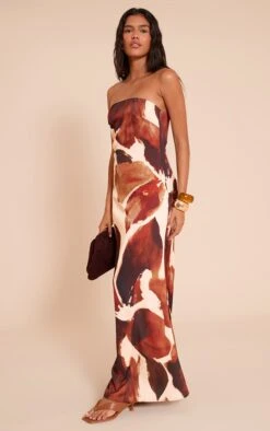Prettylittlething Brown Floral Satin Bandeau Maxi Dress -Pretty Little Thing Shop da325273e1aca924d9b39ccc78d096d6979f3f51 CNN3614 3 brown floral satin bandeau maxi dress