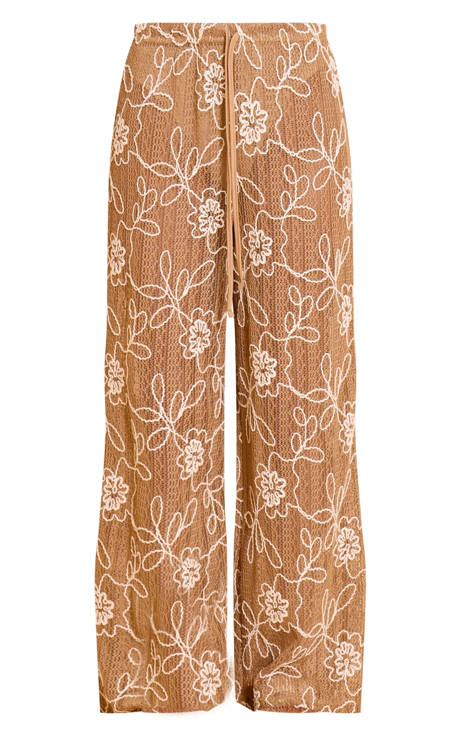 Prettylittlething Tan Floral Crochet Drawstring Pant 5 Prettylittlething Tan Floral Crochet Drawstring Pant - Image 5