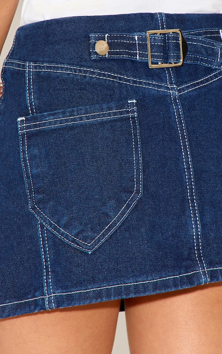 Prettylittlething Indigo Contrast Stitch No Waistband Denim Mini Skirt - Image 5