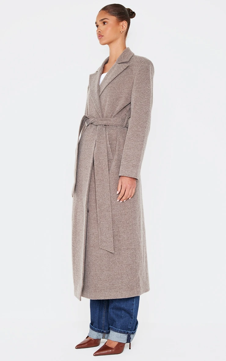 Prettylittlething Mushroom Herringbone Self Tie Maxi Coat 1 Prettylittlething Mushroom Herringbone Self Tie Maxi Coat