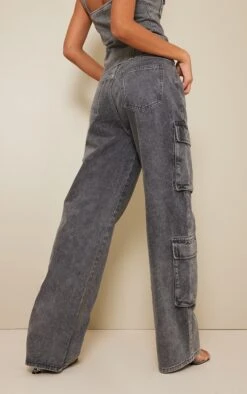 Prettylittlething Grey Acid Wash Cargo Pocket Detail Slim Wide Leg Jeans -Pretty Little Thing Shop daf3c7ec782e9893c94cdc1eb8b0d84ff7c7b338 cna7321 3