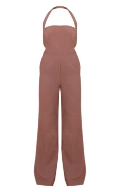 Prettylittlething Chocolate Premium Woven Halter Neck Wide Leg Jumpsuit -Pretty Little Thing Shop dafcf57079ce39d1b0d080e496070ac0fb3f719a CNN4928 5 chocolate premium woven halter neck wide leg jumpsuit