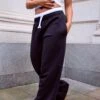 Prettylittlething Black Boxer Waistband Wide Leg Sweat Sweatpants
