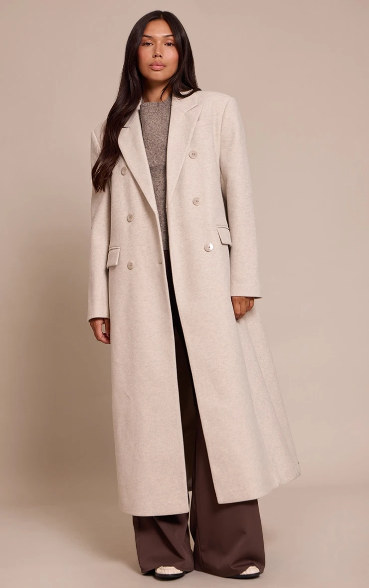 Prettylittlething Light Grey Double Breasted Oversized Structured Coat