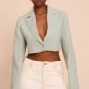 Prettylittlething Sage Cropped Structured Boxy Blazer