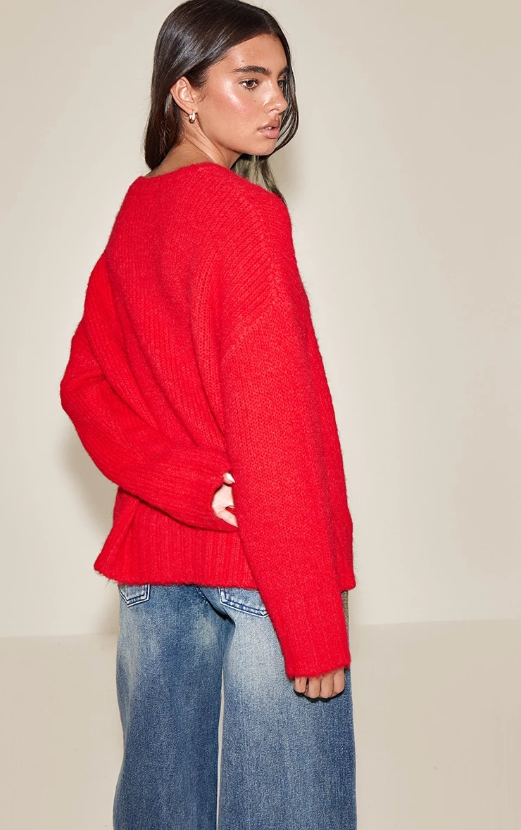 Red Rib Detail Oversized Sweater 2 Red Rib Detail Oversized Sweater - Image 2