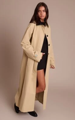 Prettylittlething Beige Quilted Collar Maxi Coat