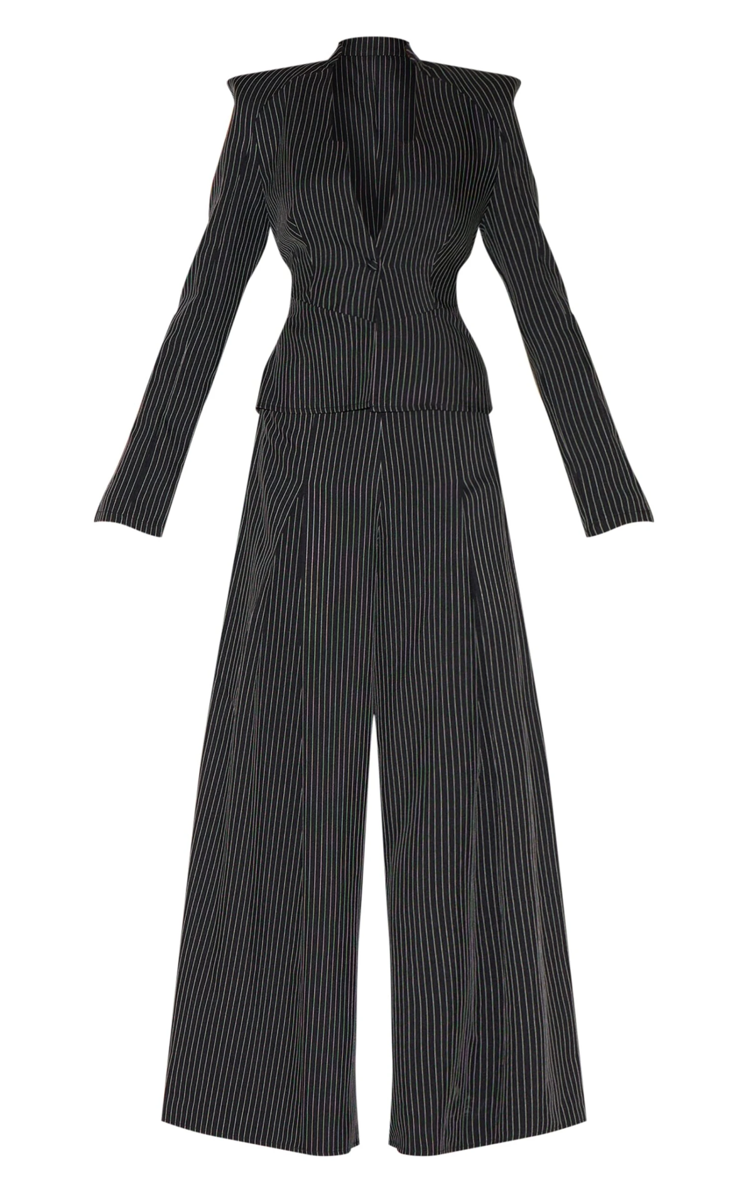 Prettylittlething Black Pinstripe Shirt Detail Straight Leg Jumpsuit 5 Prettylittlething Black Pinstripe Shirt Detail Straight Leg Jumpsuit - Image 5