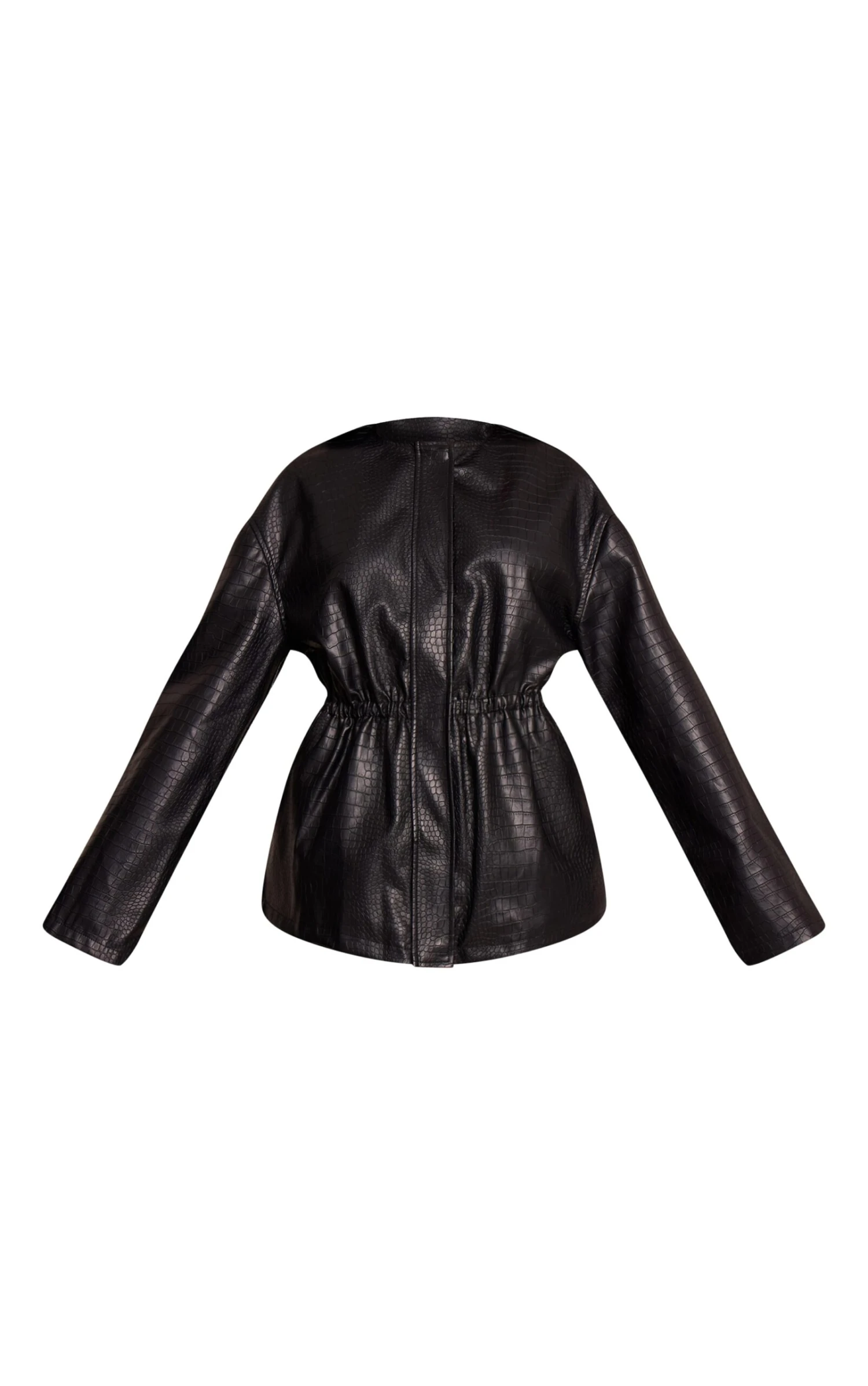 Black Croc Faux Leather Cinched Waist Jacket 5 Black Croc Faux Leather Cinched Waist Jacket - Image 5