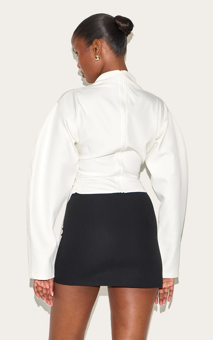 Prettylittlething Cream Woven Highneck Fitted Top 2 Prettylittlething Cream Woven Highneck Fitted Top - Image 2