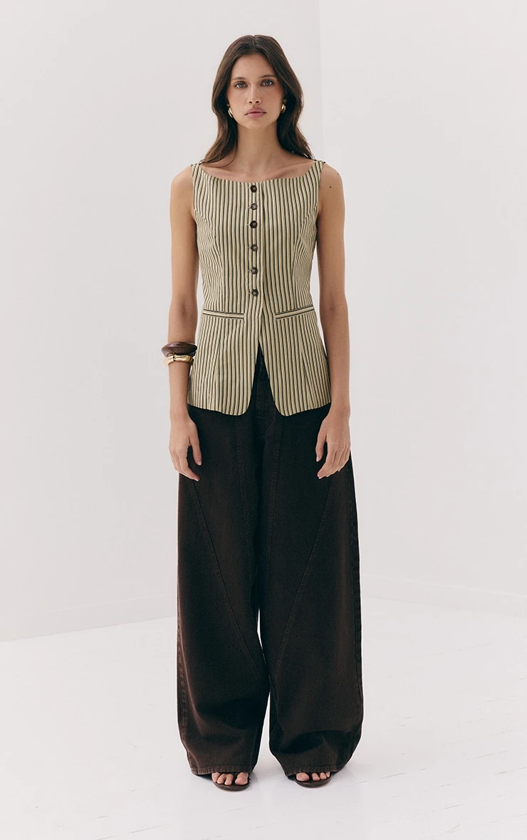 Prettylittlething Green Striped Linen Look Vest 3 Prettylittlething Green Striped Linen Look Vest - Image 3