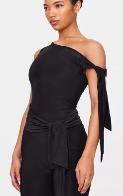 Prettylittlething Black Double Layer Slinky Tie Detail Capri Jumpsuit -Pretty Little Thing Shop dc6ae25503423a5048fb54b50eda3b374be597d6 cnl0529 4