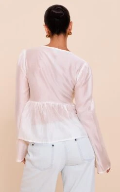 Prettylittlething Cream Chiffon Tie Front Ruched Blouse -Pretty Little Thing Shop dc7852292e0105c0f13a921396b5b82955f6393b CNN6923 2 cream chiffon tie front ruched blouse