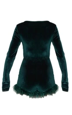 Prettylittlething Forest Green Velvet Long Sleeve Feather Trim Romper -Pretty Little Thing Shop dcd6af6be6df5ba2a86b8240621e1591b9364a44 cnk6943 5